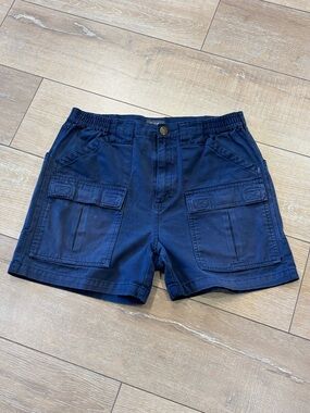 Cabela's Navy Blue Cargo Shorts Men's 32 Elastic Waist Rugged Cotton Canvas